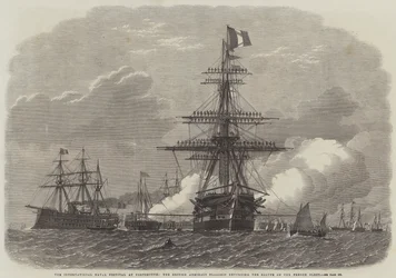Le Festival Naval International à Portsmouth, le vaisseau amiral britannique rendant le salut à la flotte française